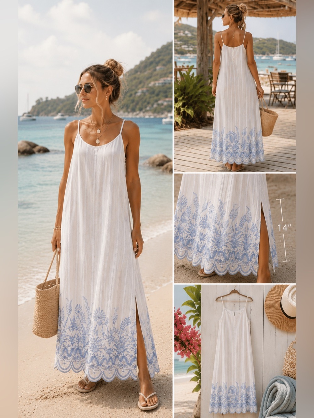 Calypso St. Barth Linen Blend Maxi Dress L Embroidered Coastal Resort